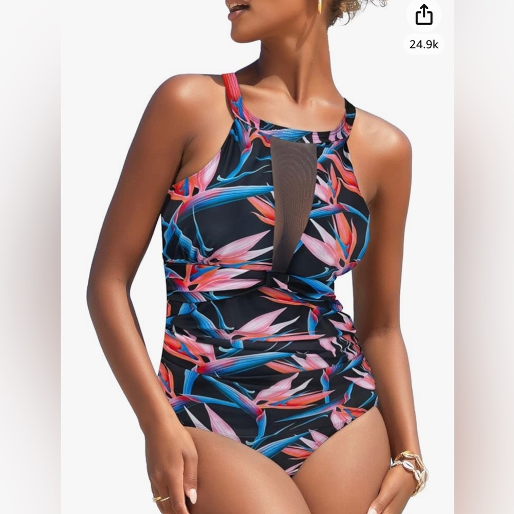 I2CRAZY Womens One Piece Swimsuits Mesh V Neck Monokin